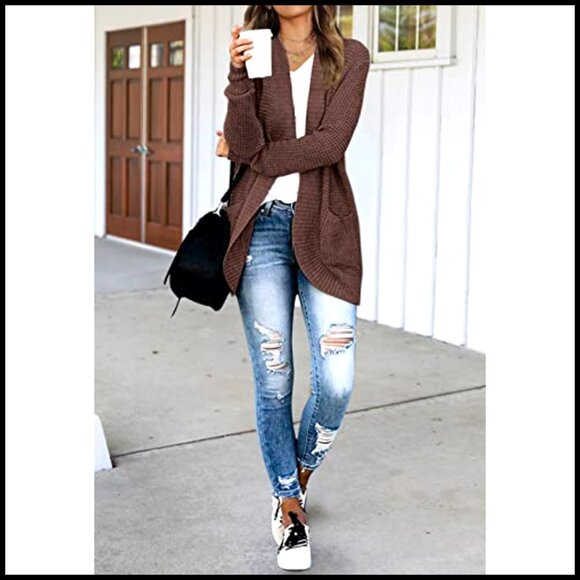 Long Sleeve Open Front Cardigan Chunky Knit Draped Sweater - Picture 4 of 7